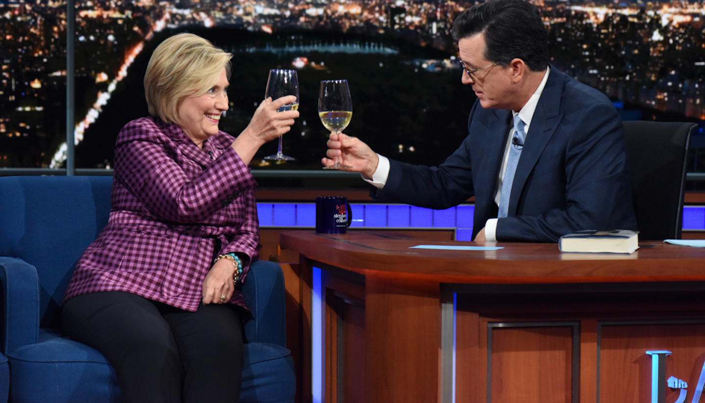 Stephen Colbert Talks Putin's Manspreading with Hillary Clinton